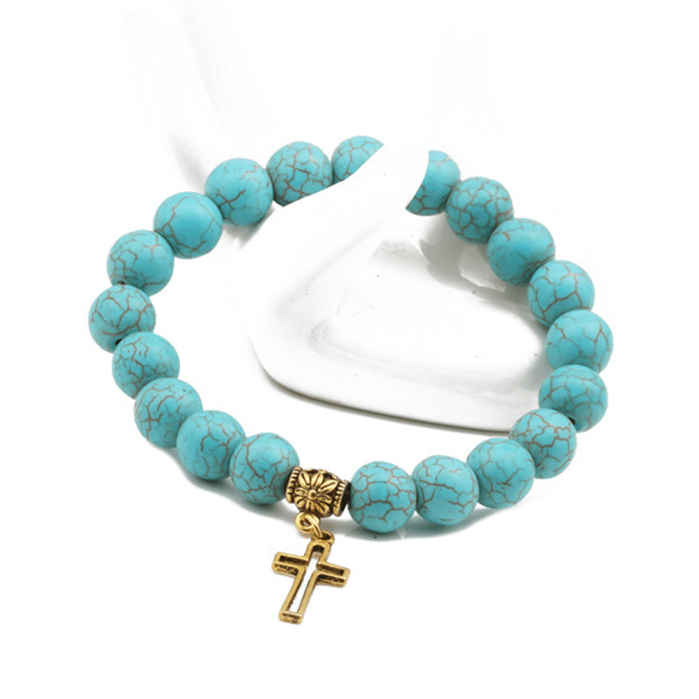 Christianartworkshop 10mm Turquoise Beads Christian Cross Bracelet - image 3