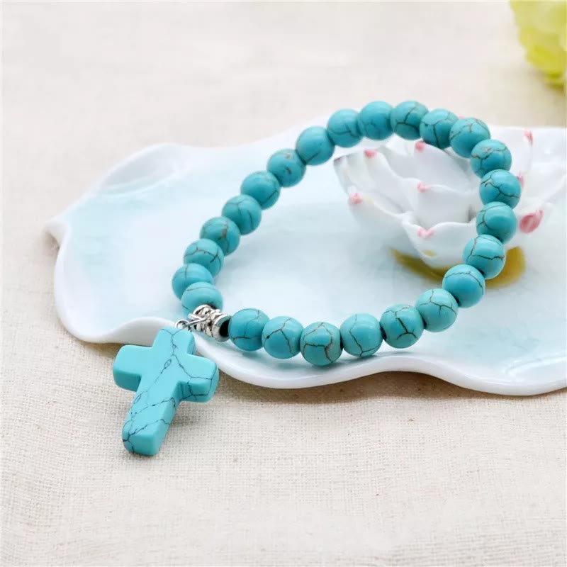 Christianartworkshop Matte Frosted Turquoise Beads Crucifix Bracelet - image 4