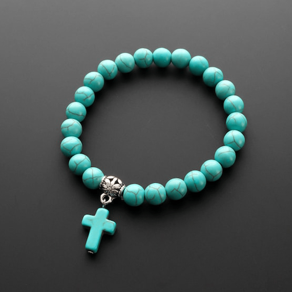 Christianartworkshop Matte Frosted Turquoise Beads Crucifix Bracelet - image 2