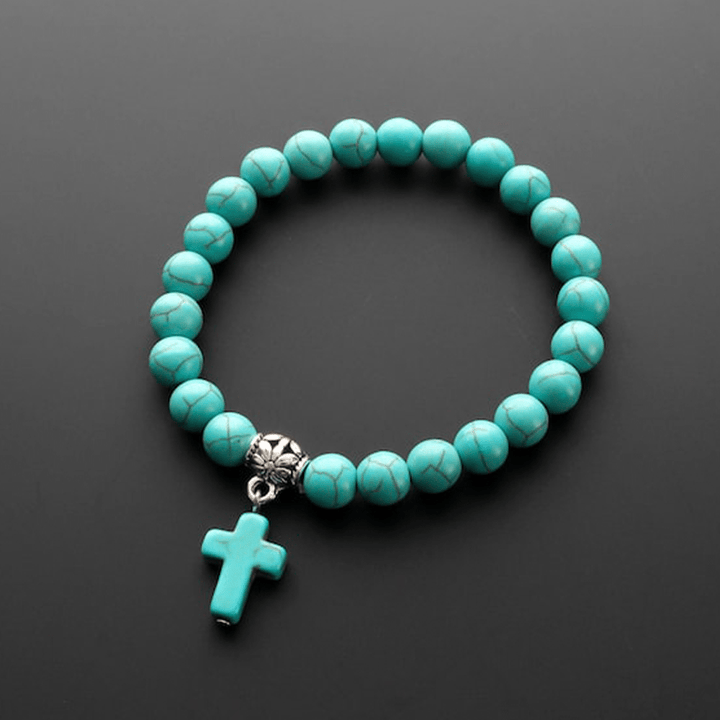 Christianartworkshop Matte Frosted Turquoise Beads Crucifix Bracelet - image 2