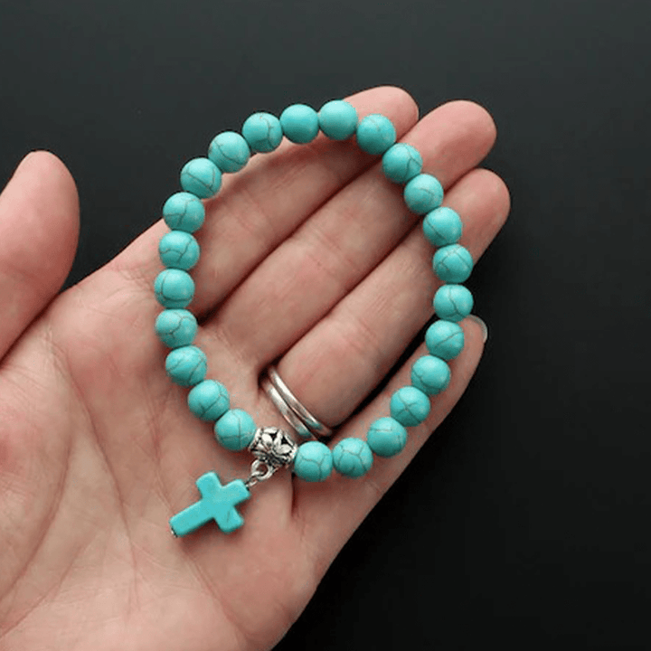 Christianartworkshop Matte Frosted Turquoise Beads Crucifix Bracelet - image 3
