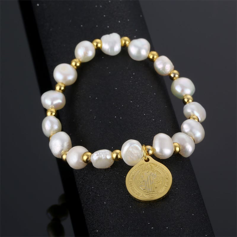 Saint Benedict Medal Irregular Pearl Bracelet - image 5
