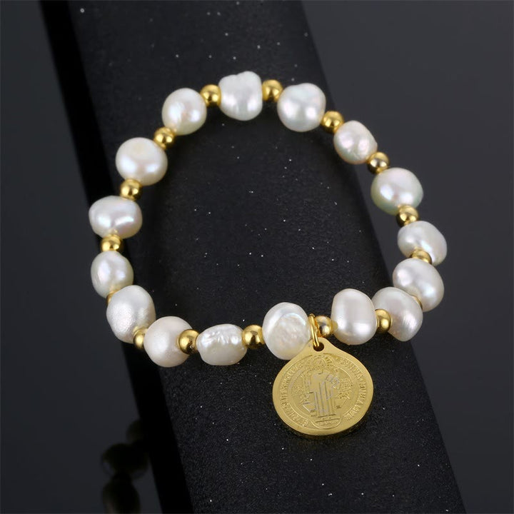 Saint Benedict Medal Irregular Pearl Bracelet - image 5
