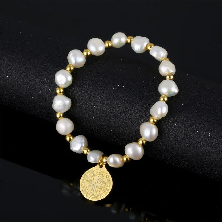 Saint Benedict Medal Irregular Pearl Bracelet - image 4