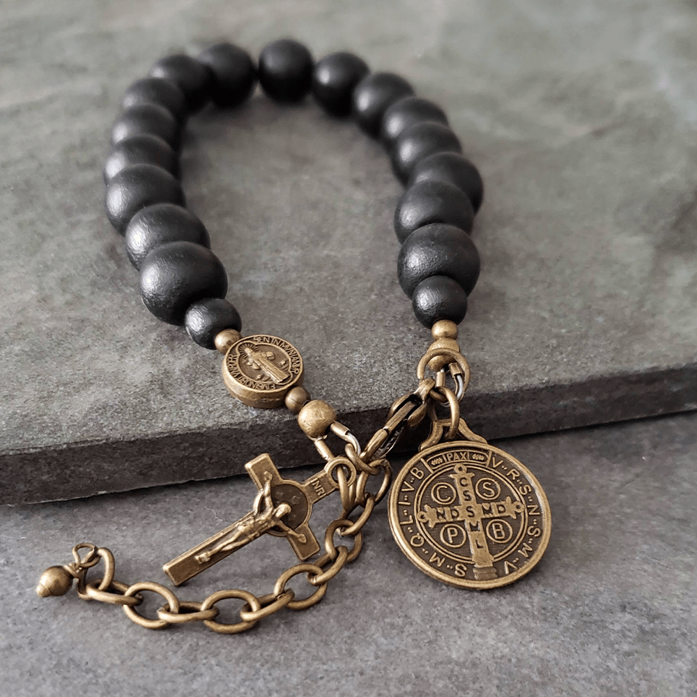 Christianartworkshop Ebony Beads St. Benedict the Blessed Protection Bracelet - image 6