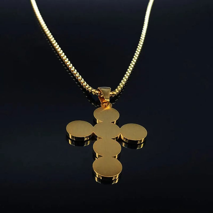 Round St. Benedict Cross Gold Pendant Necklace - image 6