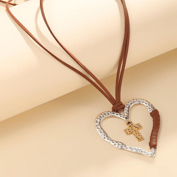 Alloy Heart Cross Pendant Necklace - image 4