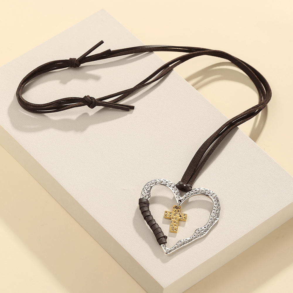 Alloy Heart Cross Pendant Necklace - image 7