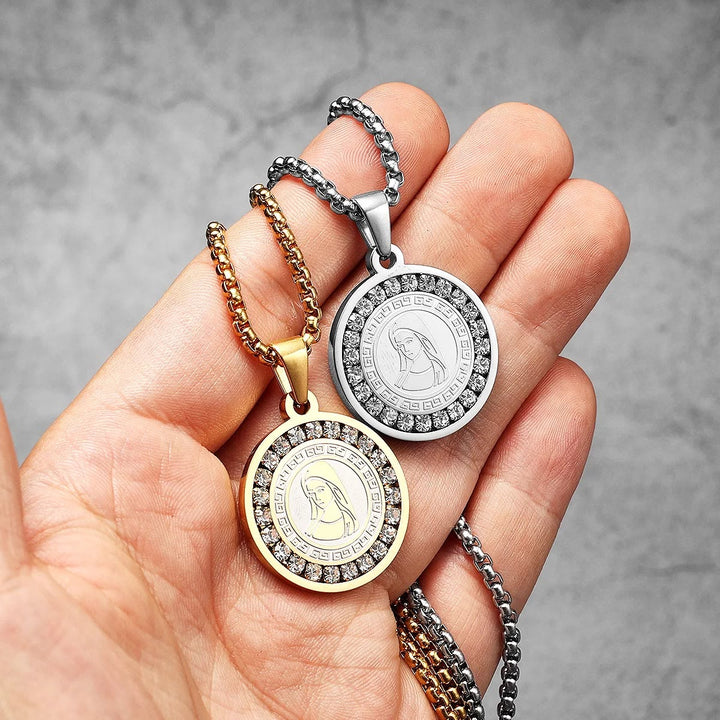 Christianartworkshop Zircon Set Virgin Mary Titanium Pendant Necklace - image 4