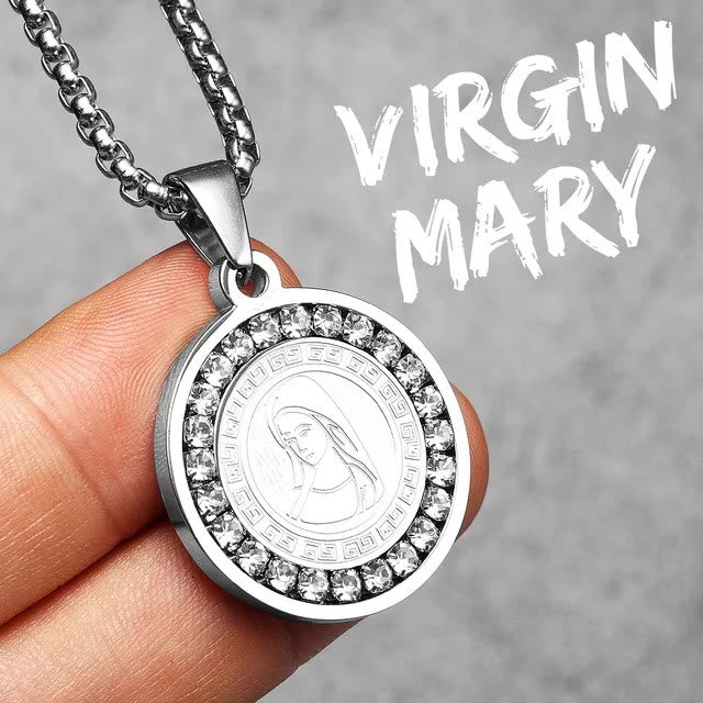 Christianartworkshop Zircon Set Virgin Mary Titanium Pendant Necklace - image 9