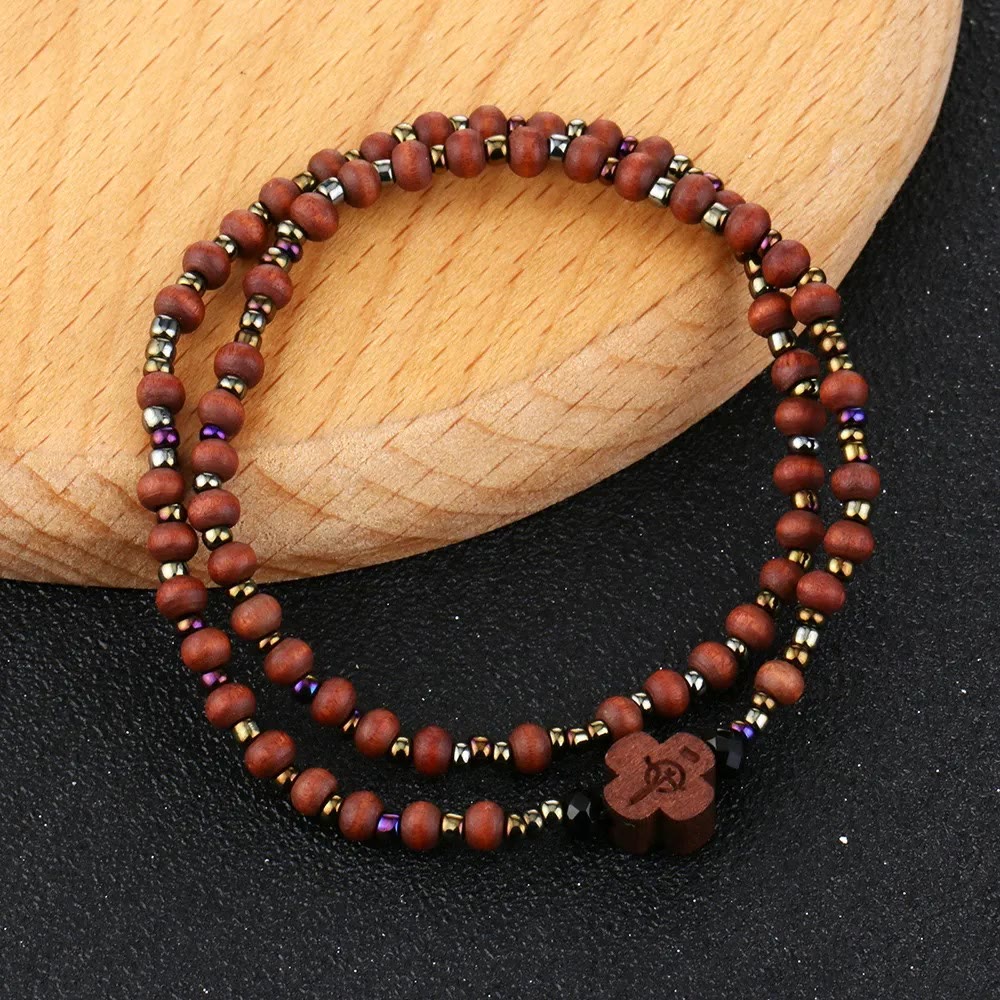 59 Beads Mini Crucifix Wooden Bracelet Rosary - 59 Wooden Beads - image 1