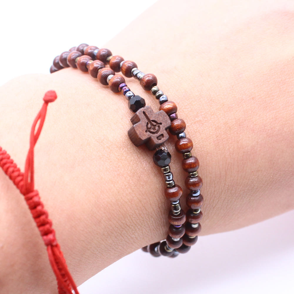 59 Beads Mini Crucifix Wooden Bracelet Rosary - image 4