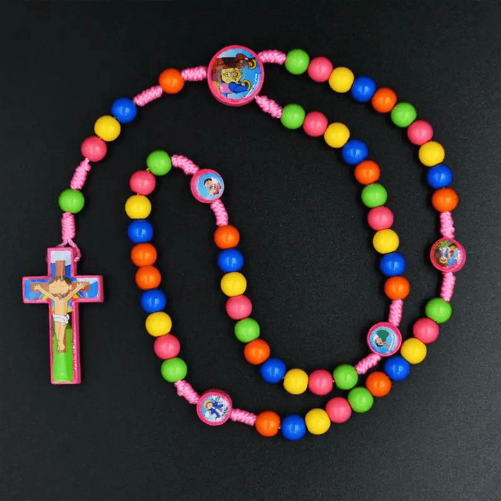 Colorful Round Beads Cross Pendant Children Rosary - image 9
