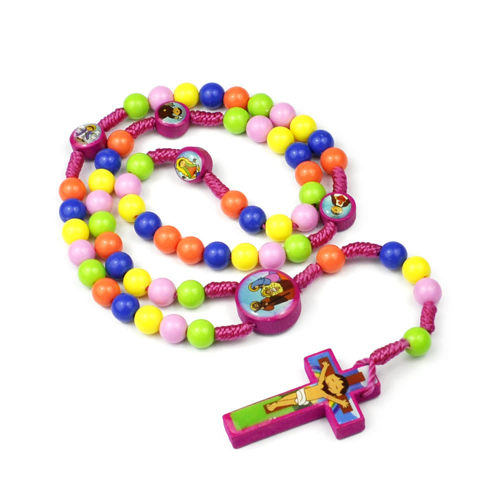Colorful Round Beads Cross Pendant Children Rosary - image 2