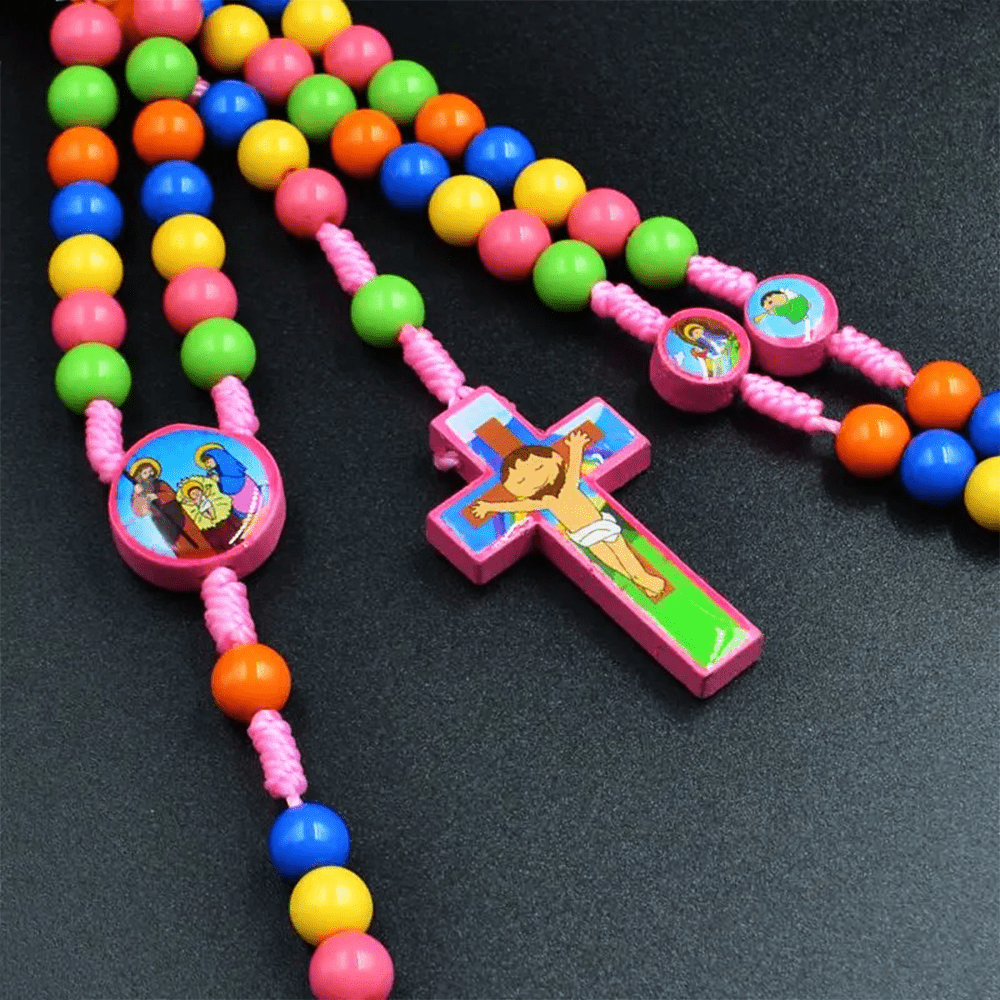 Colorful Round Beads Cross Pendant Children Rosary - image 3