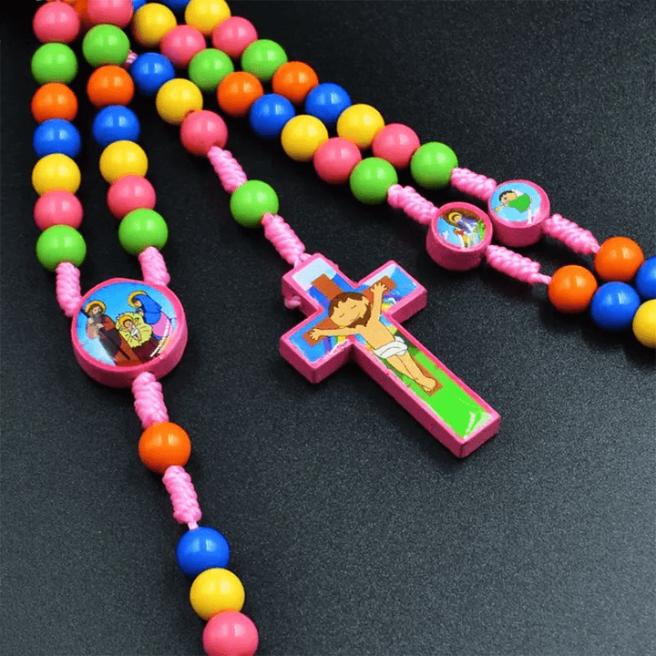 Colorful Round Beads Cross Pendant Children Rosary - image 3