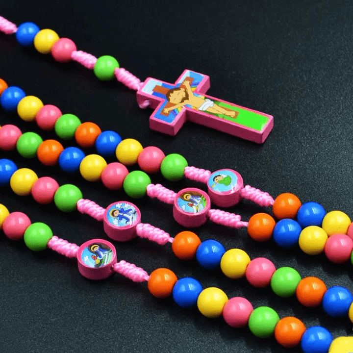 Colorful Round Beads Cross Pendant Children Rosary - image 4