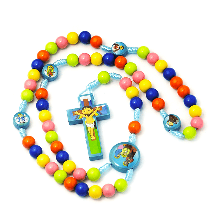 Colorful Round Beads Cross Pendant Children Rosary - Blue - image 5