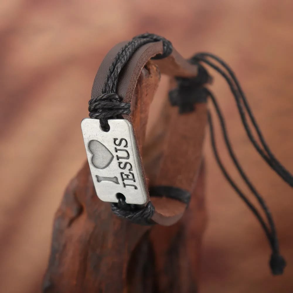 Christianartworkshop "I Love Jesus"  Jewelry Cross Adjustable Leather Bracelet - image 6