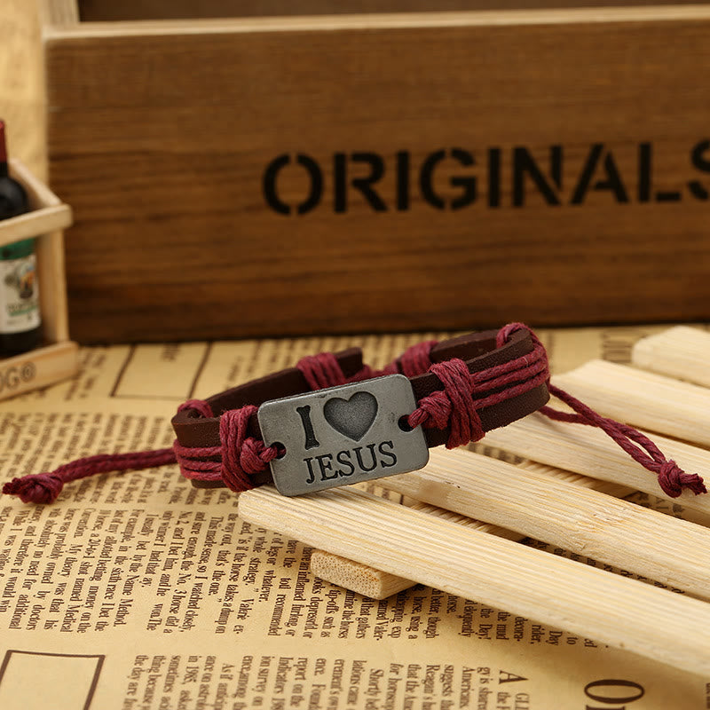 Christianartworkshop "I Love Jesus"  Jewelry Cross Adjustable Leather Bracelet - image 3
