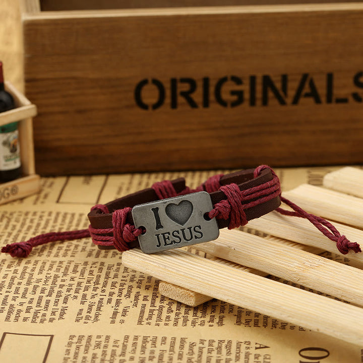 Christianartworkshop "I Love Jesus"  Jewelry Cross Adjustable Leather Bracelet - image 3
