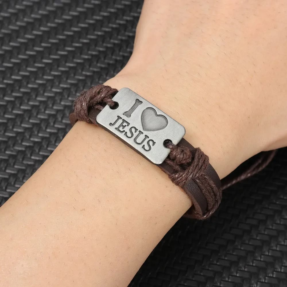 Christianartworkshop "I Love Jesus"  Jewelry Cross Adjustable Leather Bracelet - image 13
