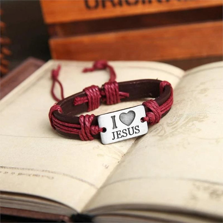 Christianartworkshop "I Love Jesus"  Jewelry Cross Adjustable Leather Bracelet - image 2