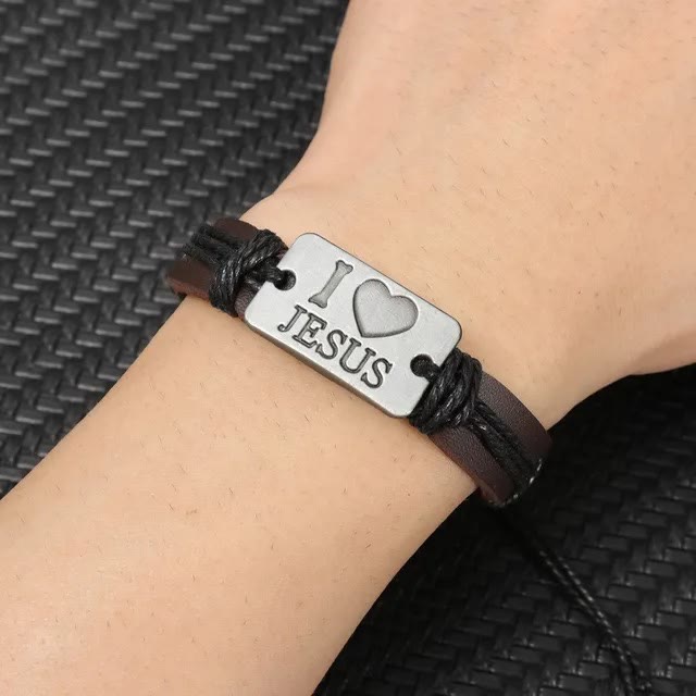 Christianartworkshop "I Love Jesus"  Jewelry Cross Adjustable Leather Bracelet - image 9
