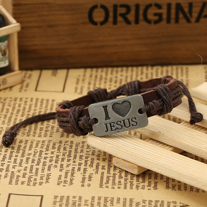 Christianartworkshop "I Love Jesus"  Jewelry Cross Adjustable Leather Bracelet - image 14