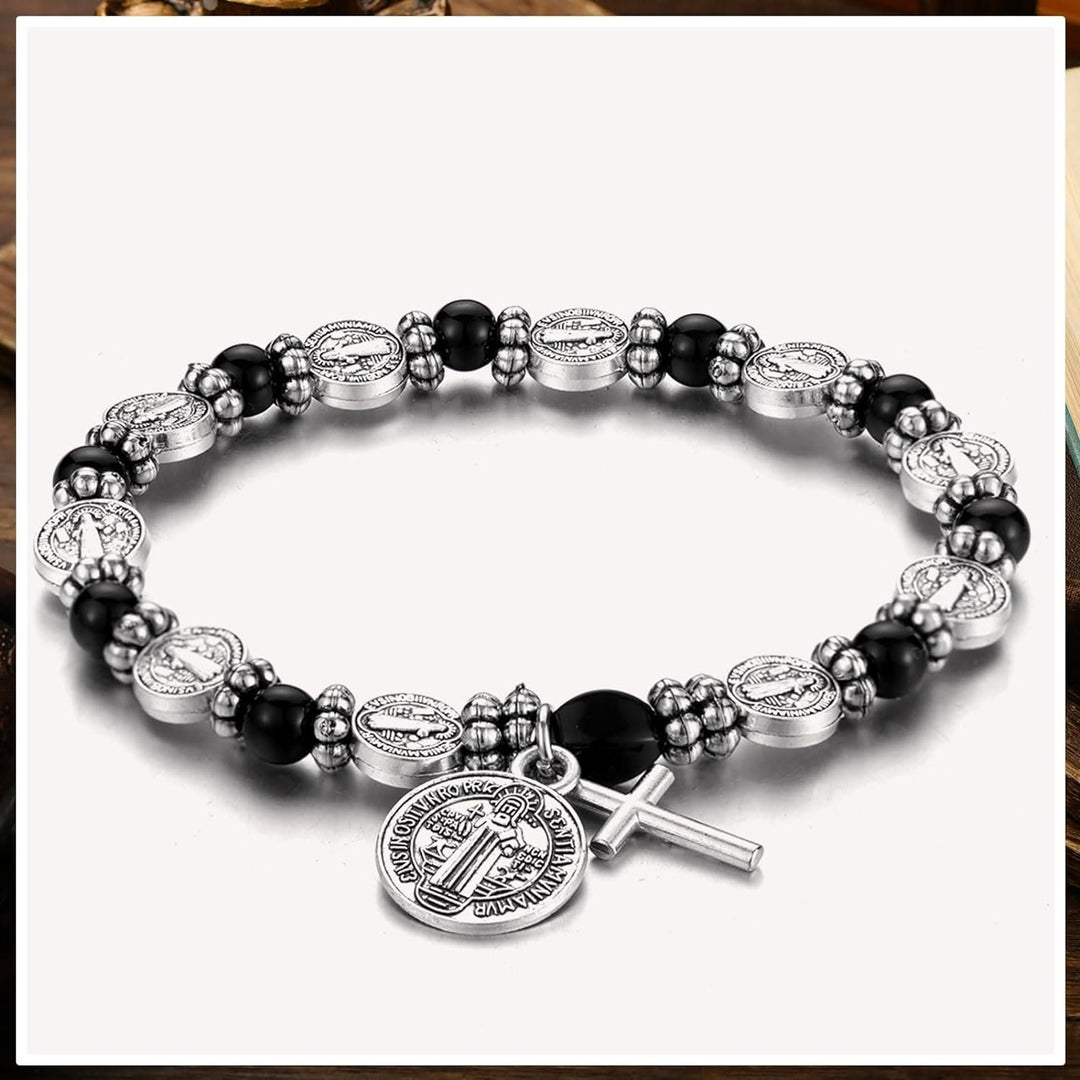 Christianartworkshop Silver St. Benedict Medal Rosary Bracelet - image 4