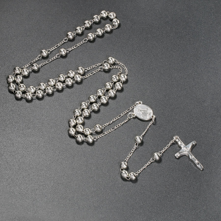 Christian Virgin Mary Long Chain Jesus Cross Religion Rosary - Silver - image 5
