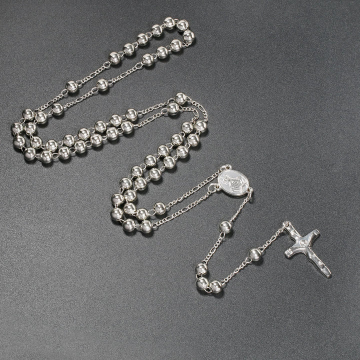 Christian Virgin Mary Long Chain Jesus Cross Religion Rosary - Silver - image 5