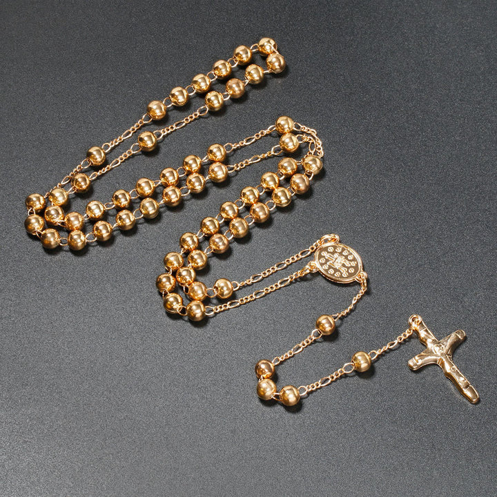 Christian Virgin Mary Long Chain Jesus Cross Religion Rosary - Golden - image 1