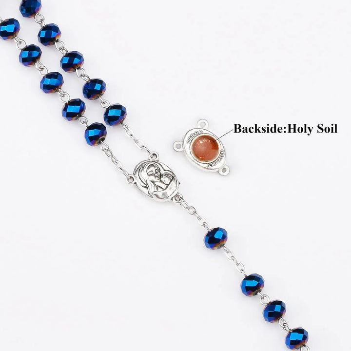 Deep Blue Holy Soil Medal Rosary - image 3