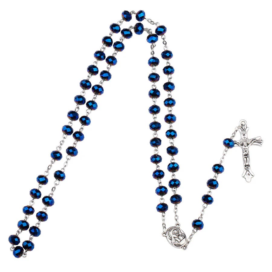 Deep Blue Holy Soil Medal Rosary - image 6