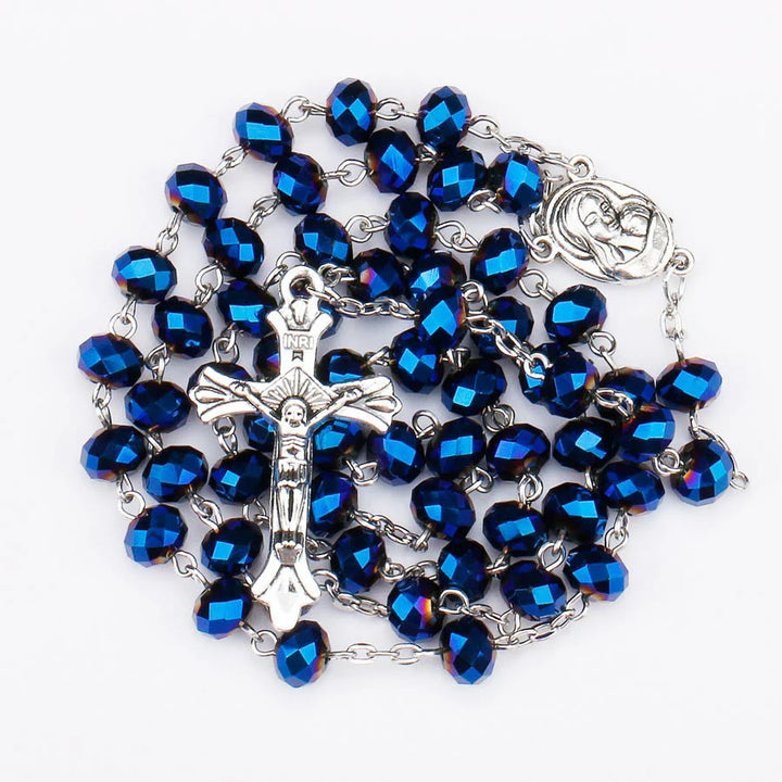 Deep Blue Holy Soil Medal Rosary - image 5