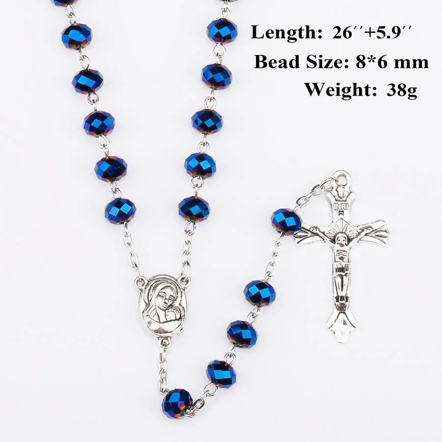 Deep Blue Holy Soil Medal Rosary - image 4