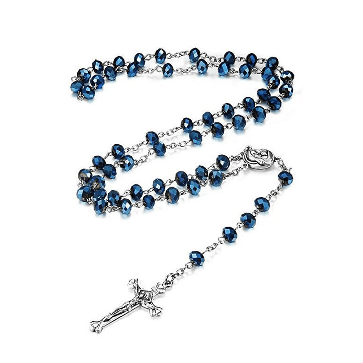 Deep Blue Holy Soil Medal Rosary - image 7