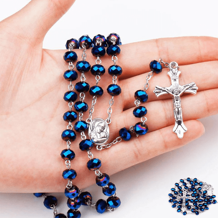 Deep Blue Holy Soil Medal Rosary - Deep Blue - image 1