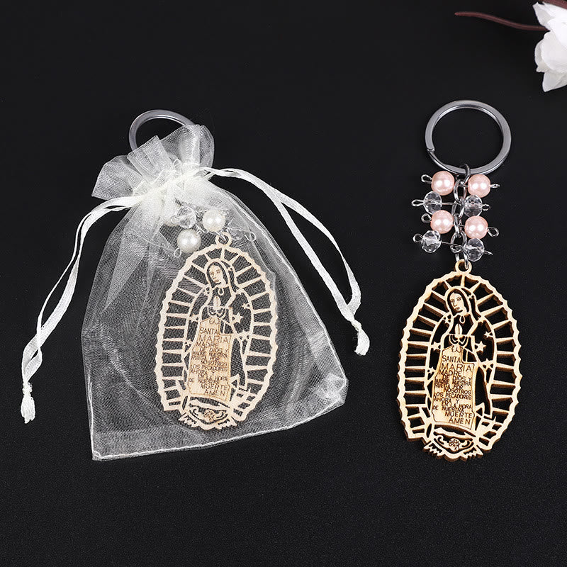 Christianartworkshop Religious Baptism Christ Wooden Plaque Keychain - Our Lady-pink - image 1