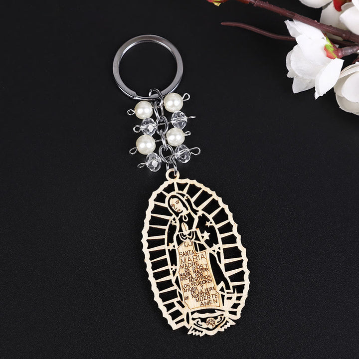 Christianartworkshop Religious Baptism Christ Wooden Plaque Keychain - Our Lady-white - image 4