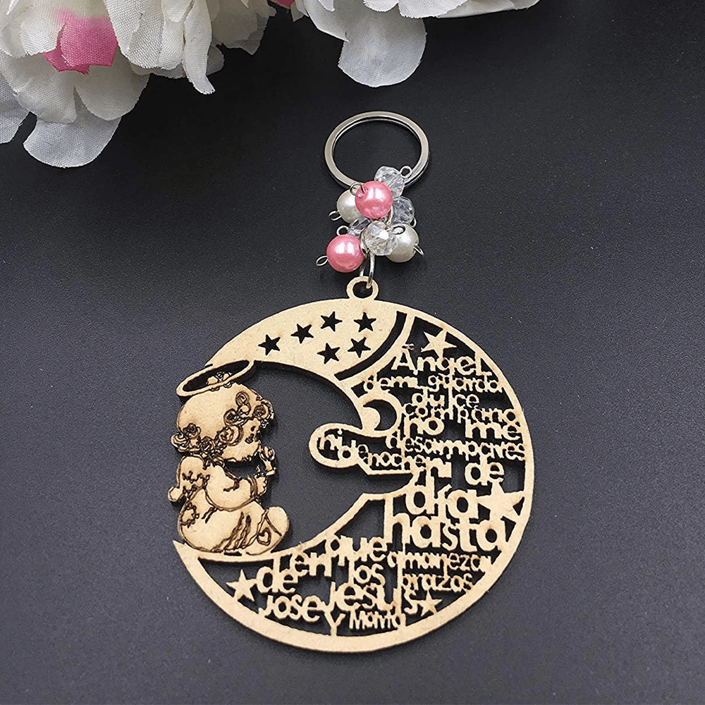 Christianartworkshop Religious Baptism Christ Wooden Plaque Keychain - Round-girl - image 8