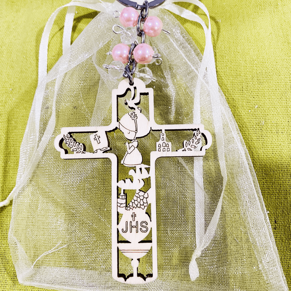 Christianartworkshop Religious Baptism Christ Wooden Plaque Keychain - Cross-girl - image 10