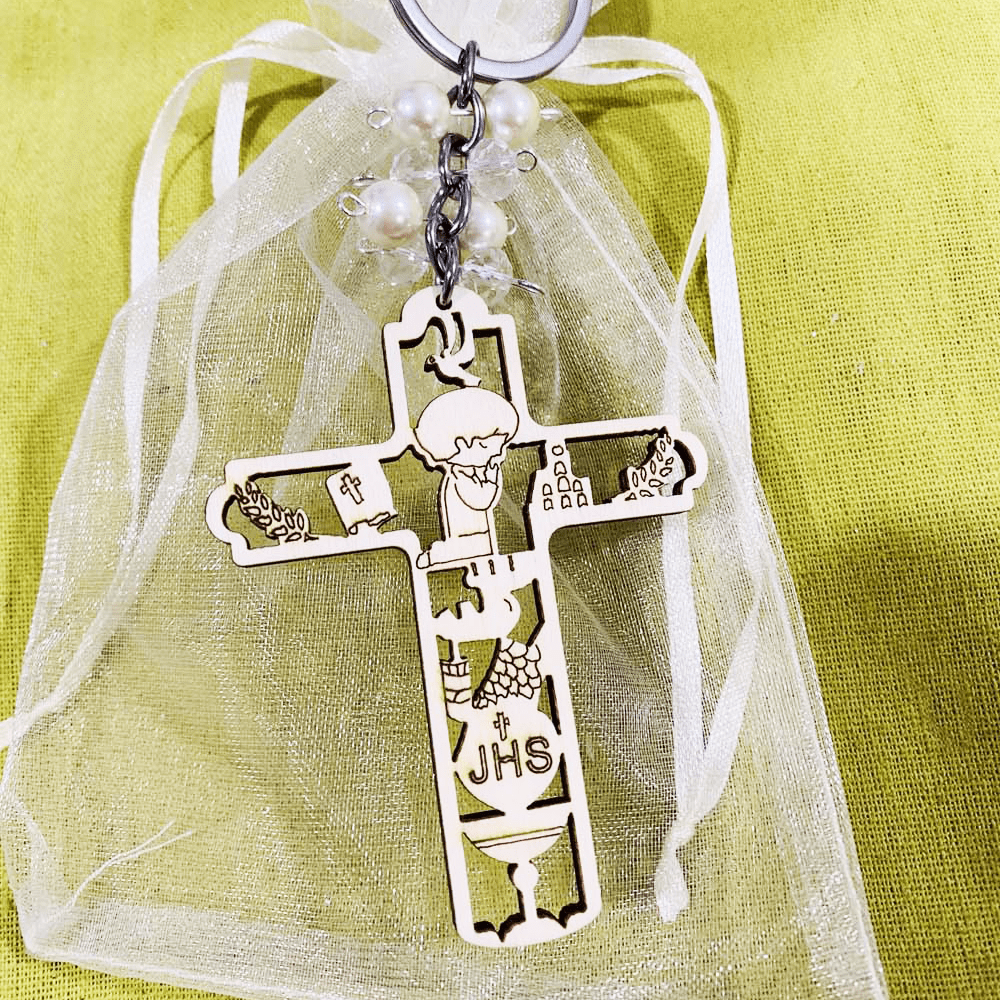 Christianartworkshop Religious Baptism Christ Wooden Plaque Keychain - Cross-boy - image 9