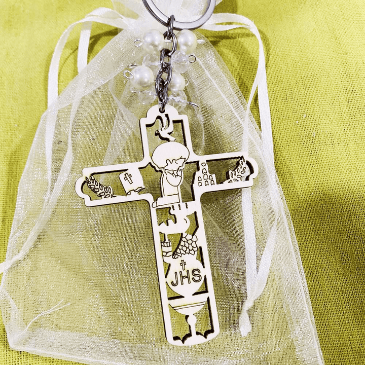 Christianartworkshop Religious Baptism Christ Wooden Plaque Keychain - Cross-boy - image 9