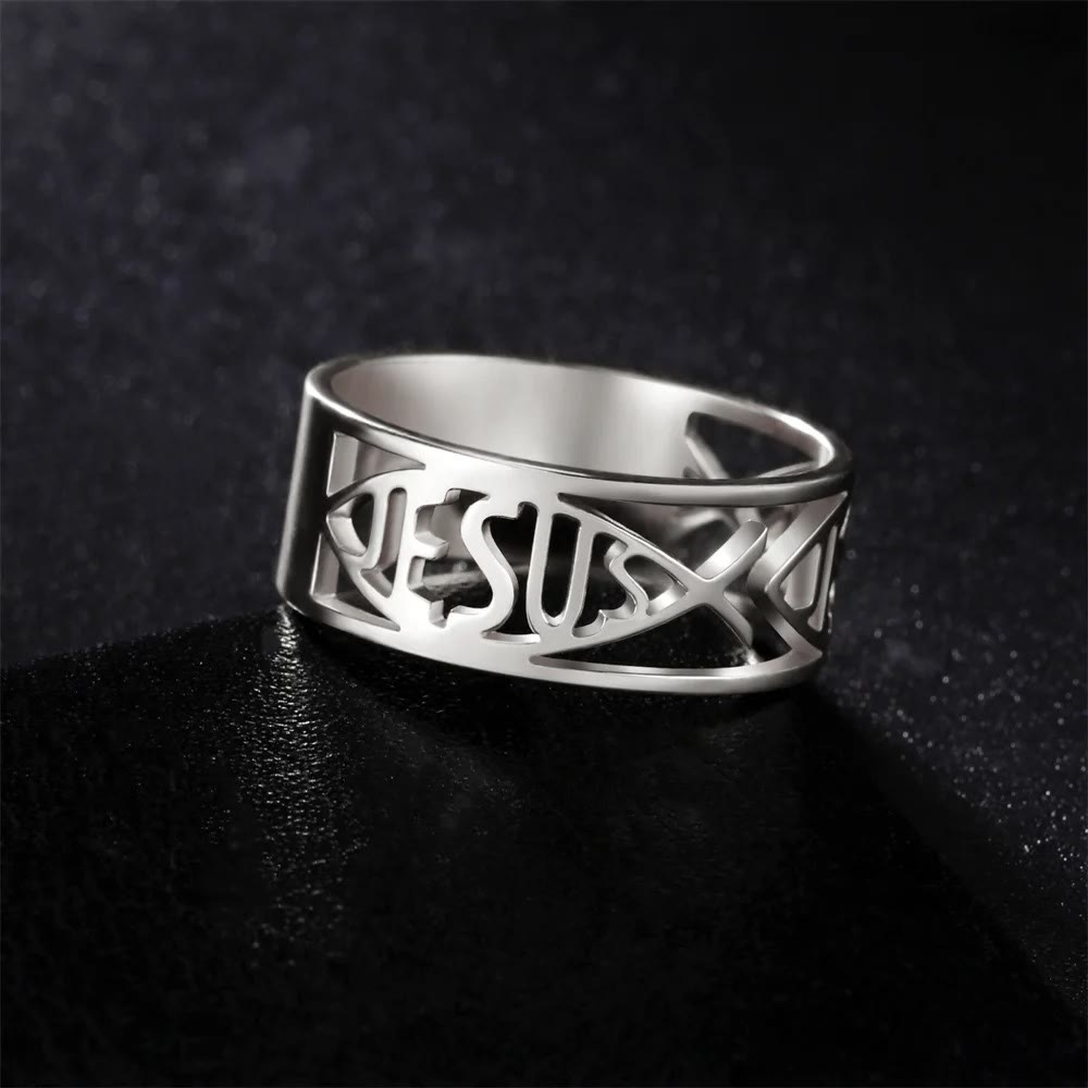 Christianartworkshop Jesus Fish Skeleton Titanium Religion Ring - Silver - US11 - image 5