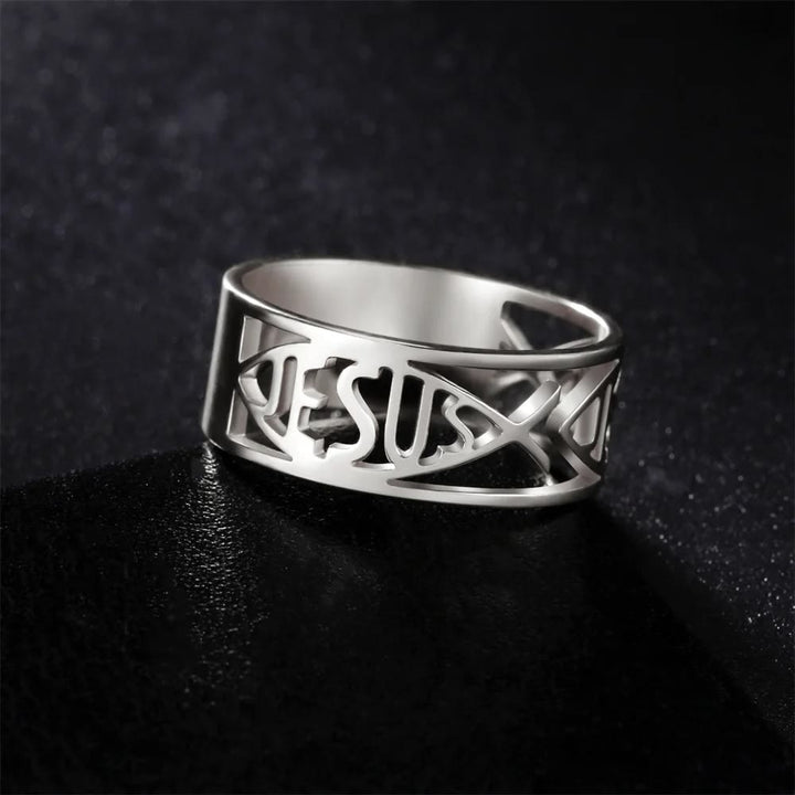 Christianartworkshop Jesus Fish Skeleton Titanium Religion Ring - Silver - US11 - image 5
