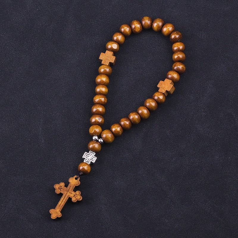Christ Wooden Baptism Tassel Beaded Bracelet Rosary - image 2