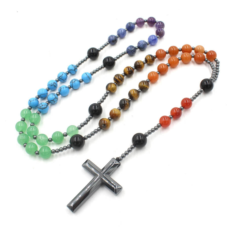 Hematite Cross Christian Religious Seven Stones Rosary - image 3
