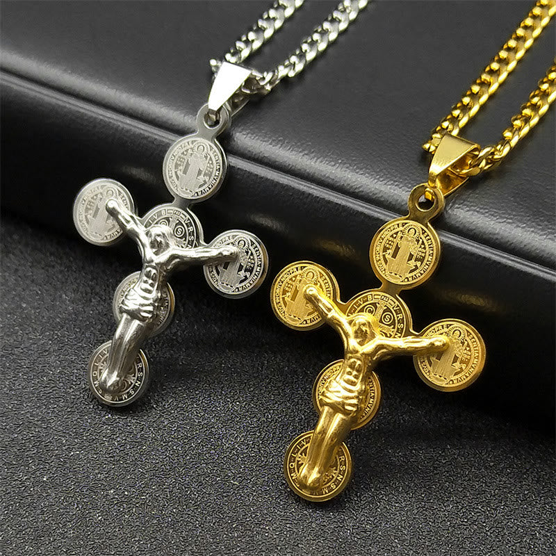 Christianartworkshop Medal Of St. Benedict Cross Pendant Necklace - Golden - image 1